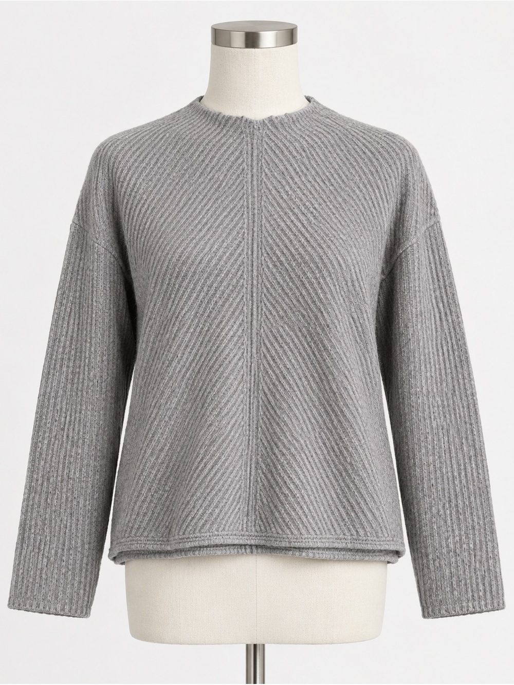 Babaton Chalmers Sweater Cozy Ribbed Crewneck Sweater Light Gray Wool Blend XS